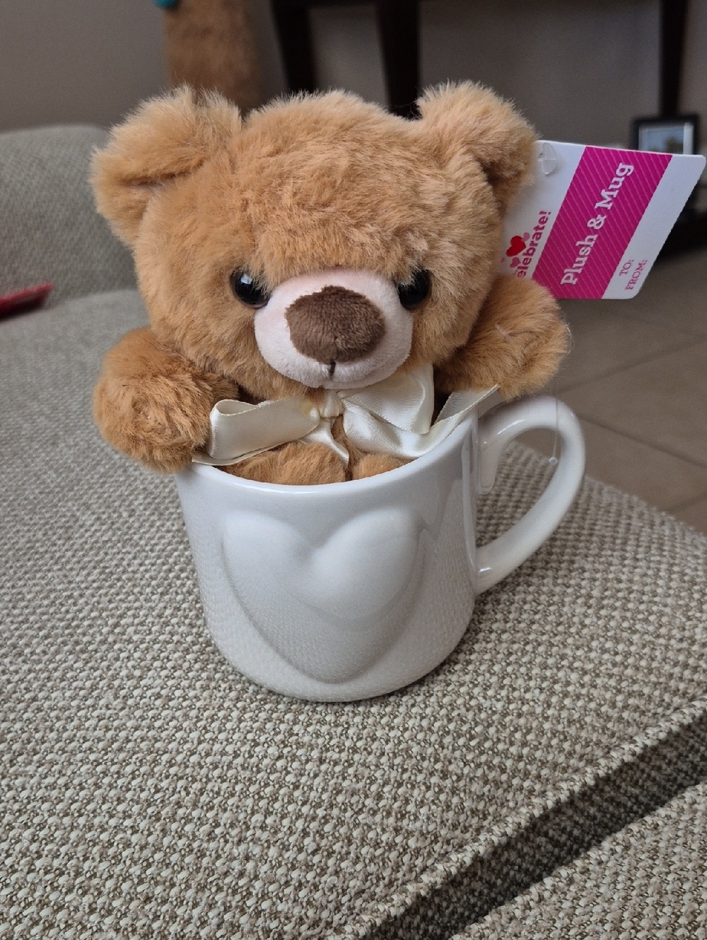 Plush & Mug Gift Set - Brown Bear in White Heart Mug
